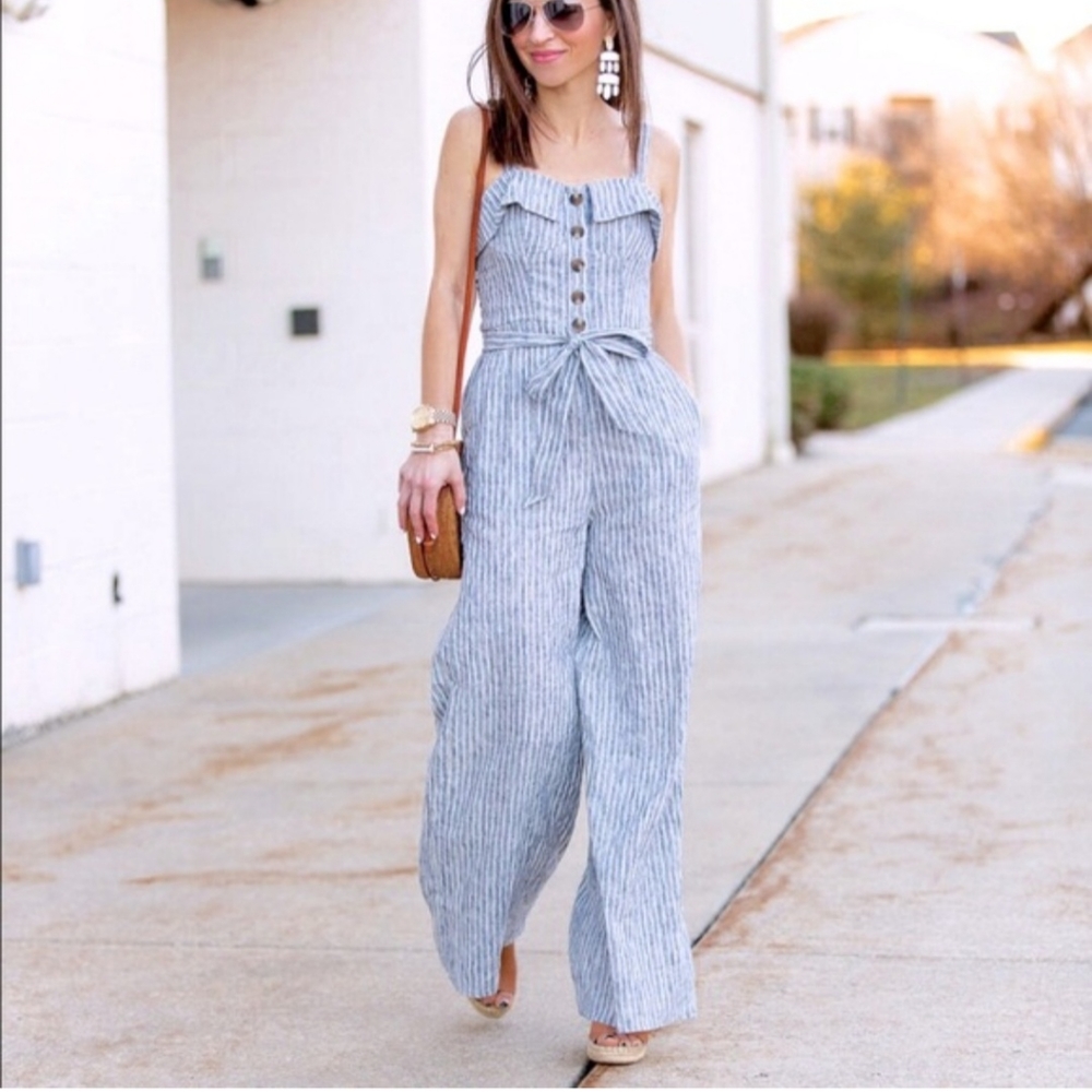 American Eagle Outfitters Blue Striped Jumpsuit